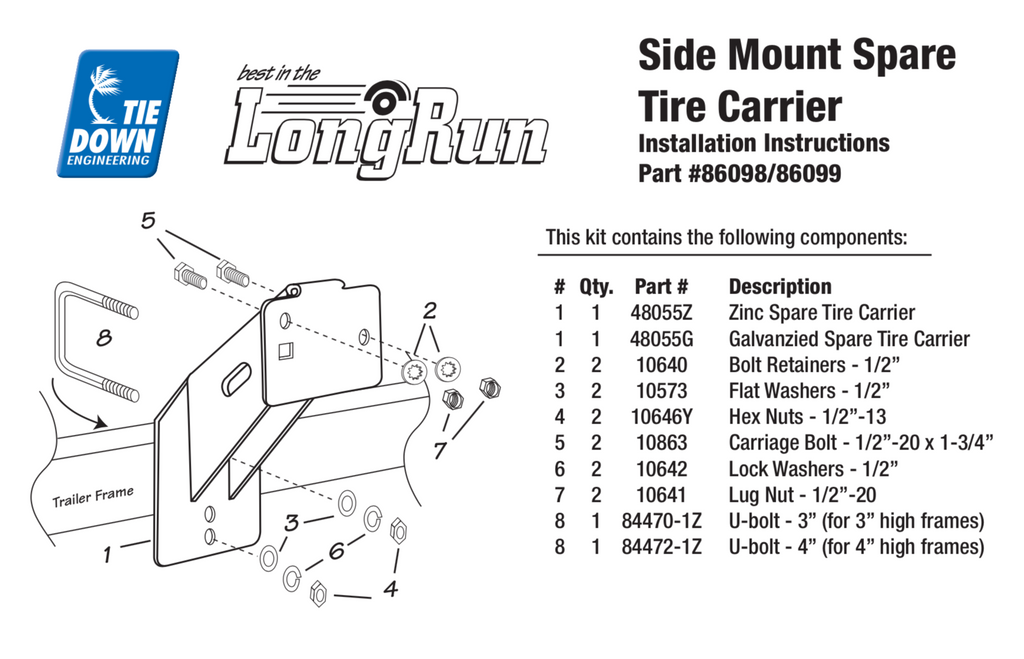 Galvanized Side Mount Spare Tire Carrier