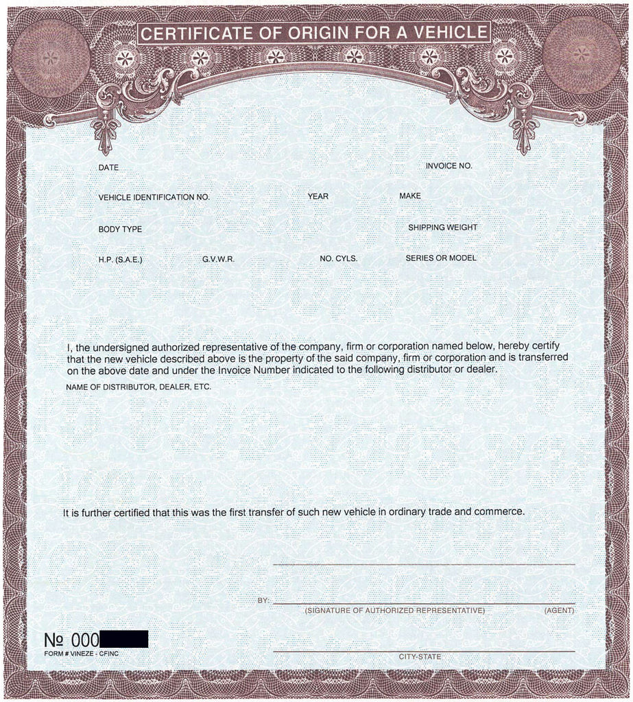 Com-Fab Trailer Replacement MSO (Manufacturer's Statement of Origin)